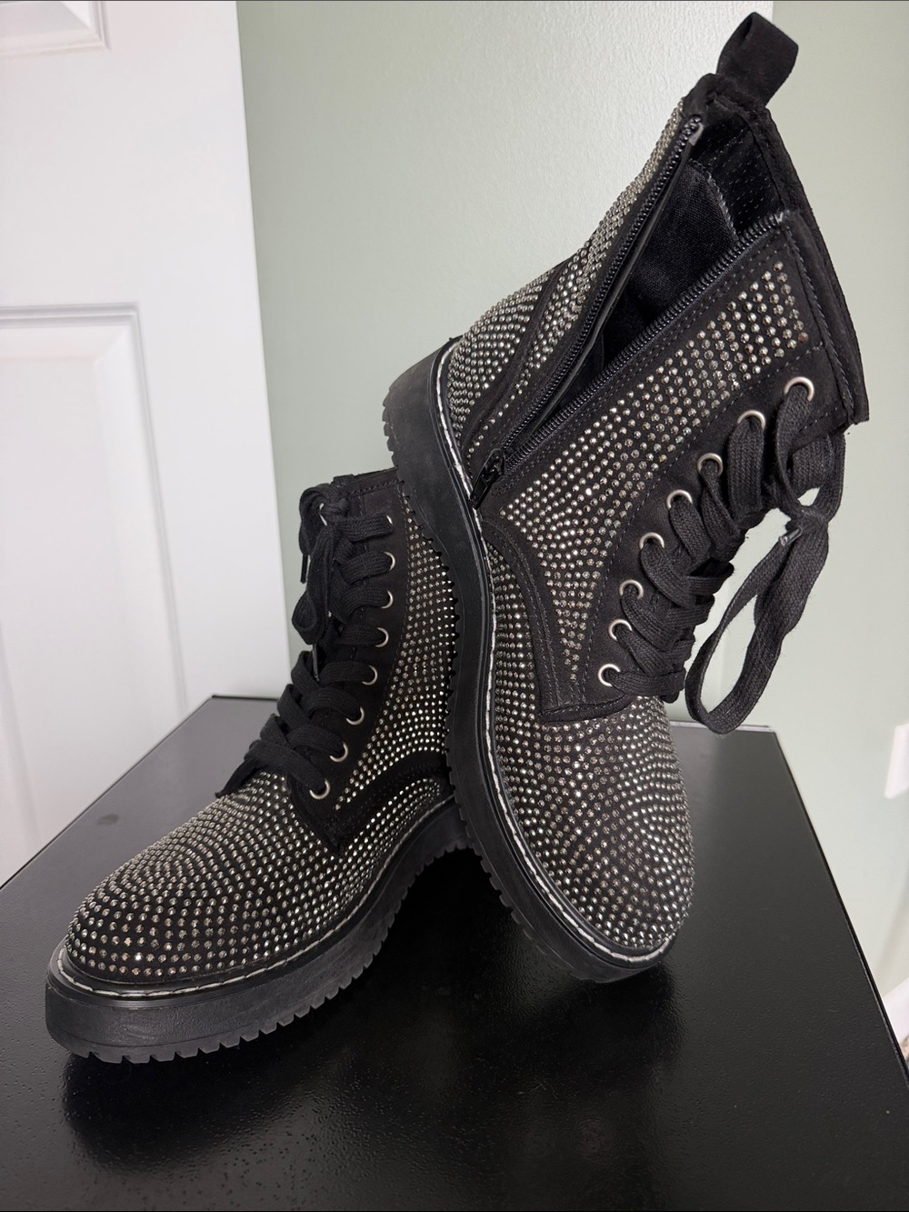 Madden Girl Black Studded Lace-Up Combat Boots